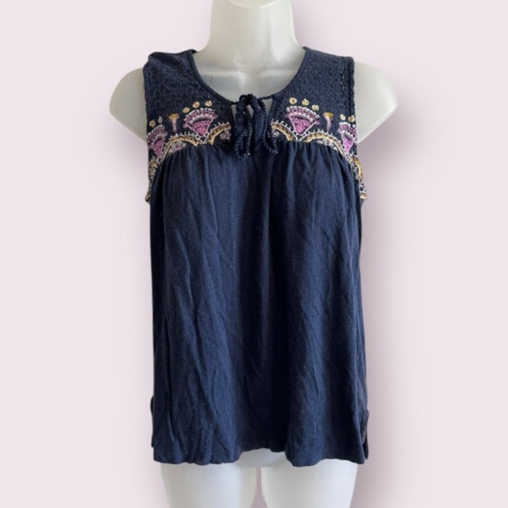 Anthropologie Akemi + Kin Blue Crochet Top - Boho Textured Blouse, Size S